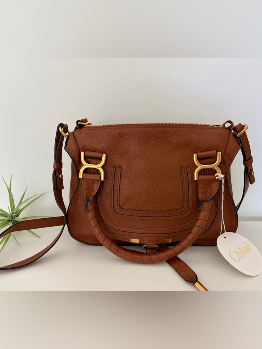 Beautiful Chloe Marcie Small Double Carry Bag, Tan, Crossbody, Like New!
